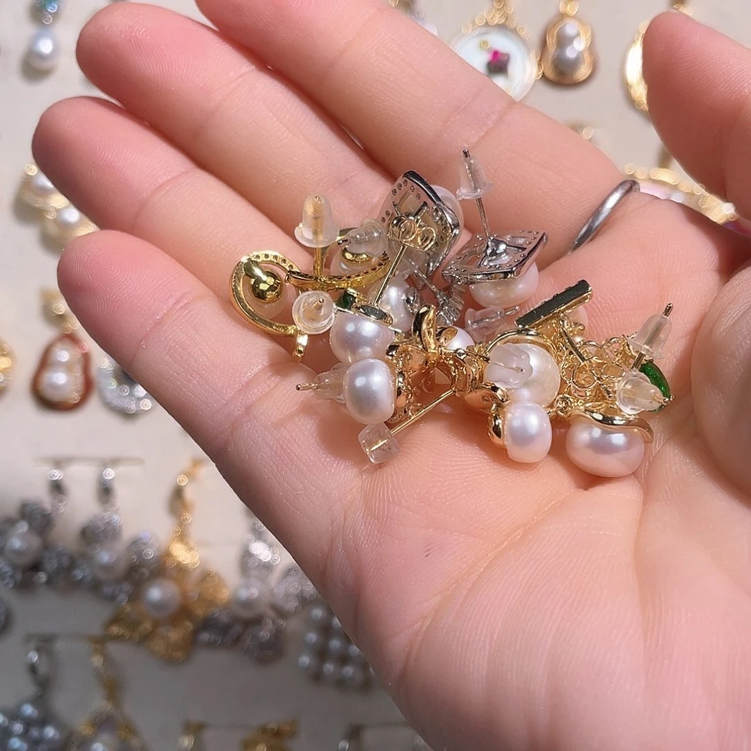 合金淡水珍珠耳饰