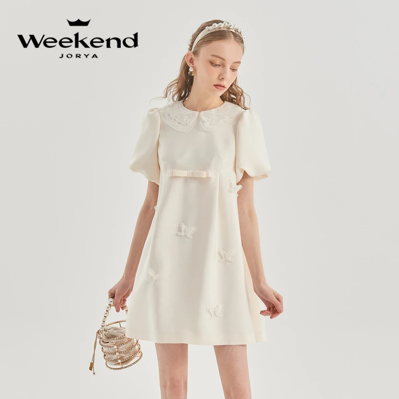 卓雅周末夏绣花娃娃领立体泡泡袖连衣裙EJWDBF23