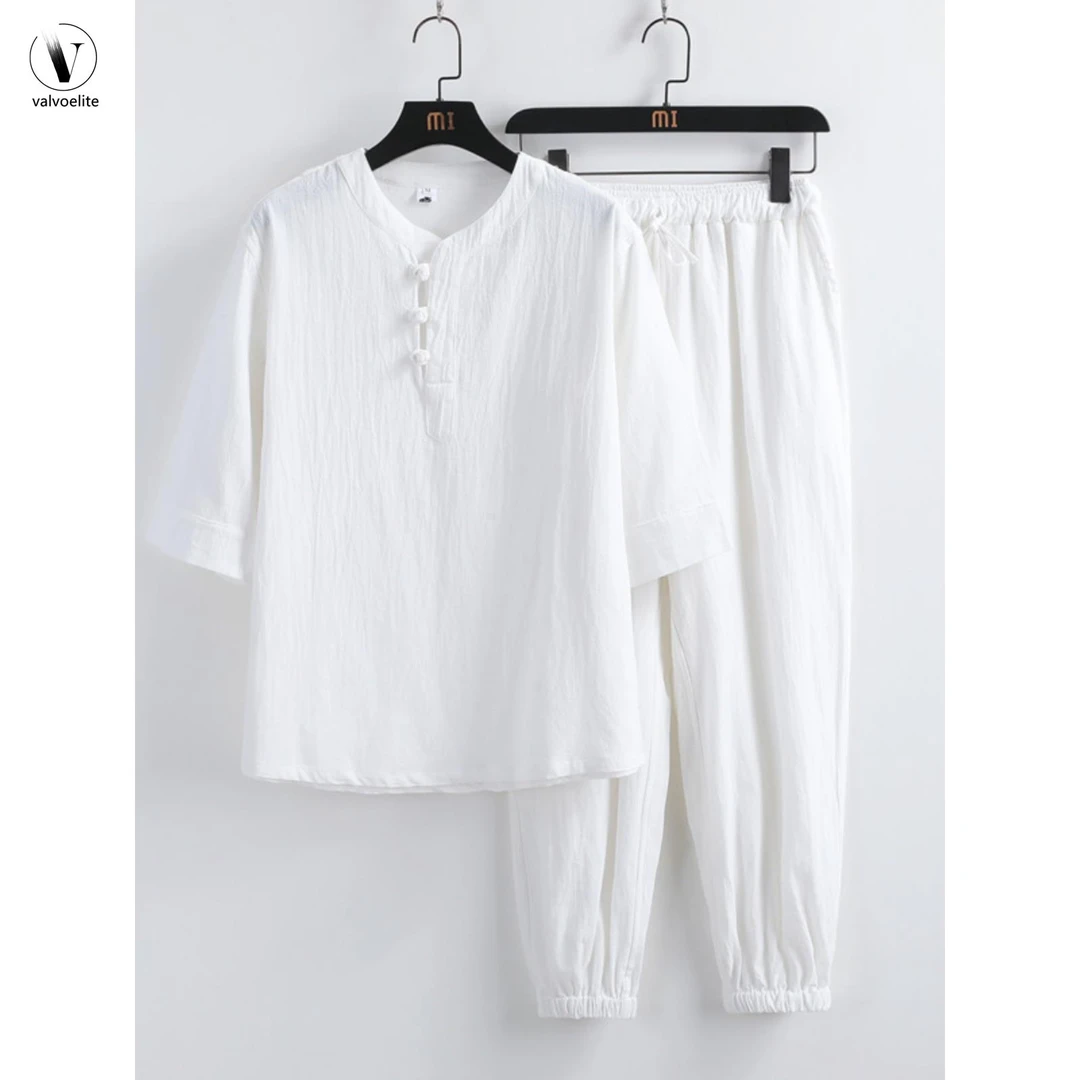 VALVOELITE夏季新款居士男女套装打坐白色道服佛系禅修服大码禅意