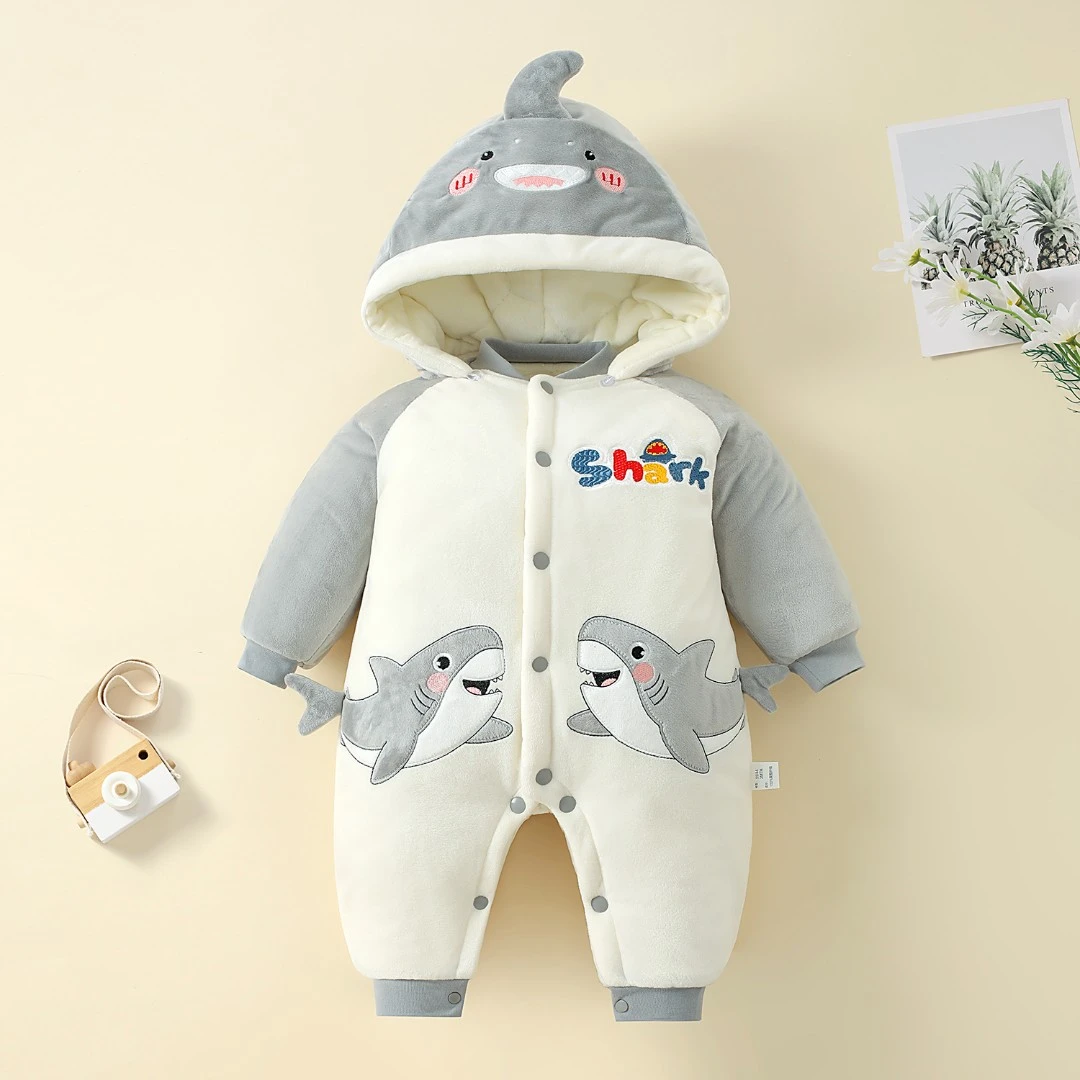 婴儿秋冬连体衣新生儿外出服加绒加厚保暖宝宝爬服哈衣拜年服连帽