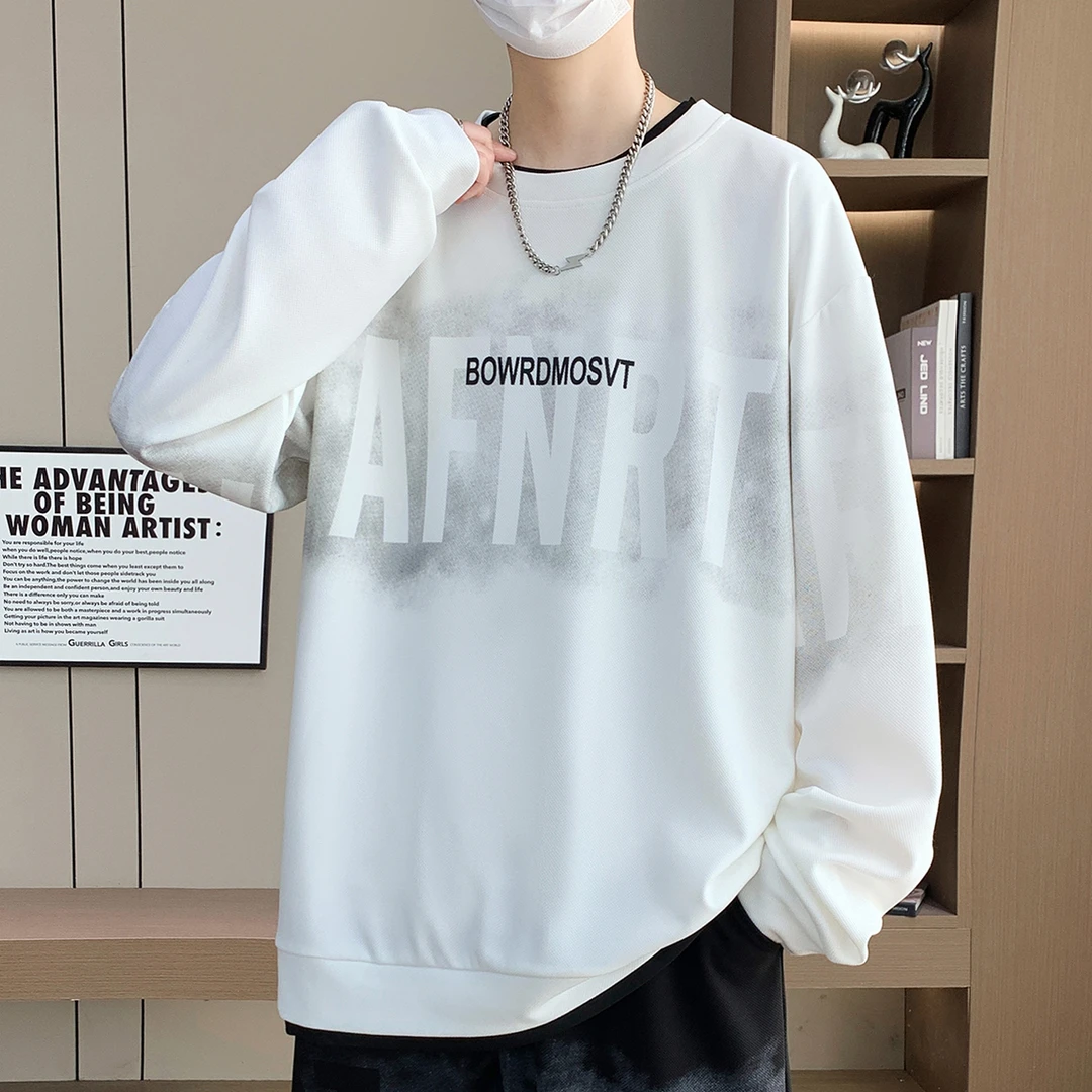 圆领卫衣男士春秋季2025新款潮牌宽松青少年学生长袖t恤秋装上衣