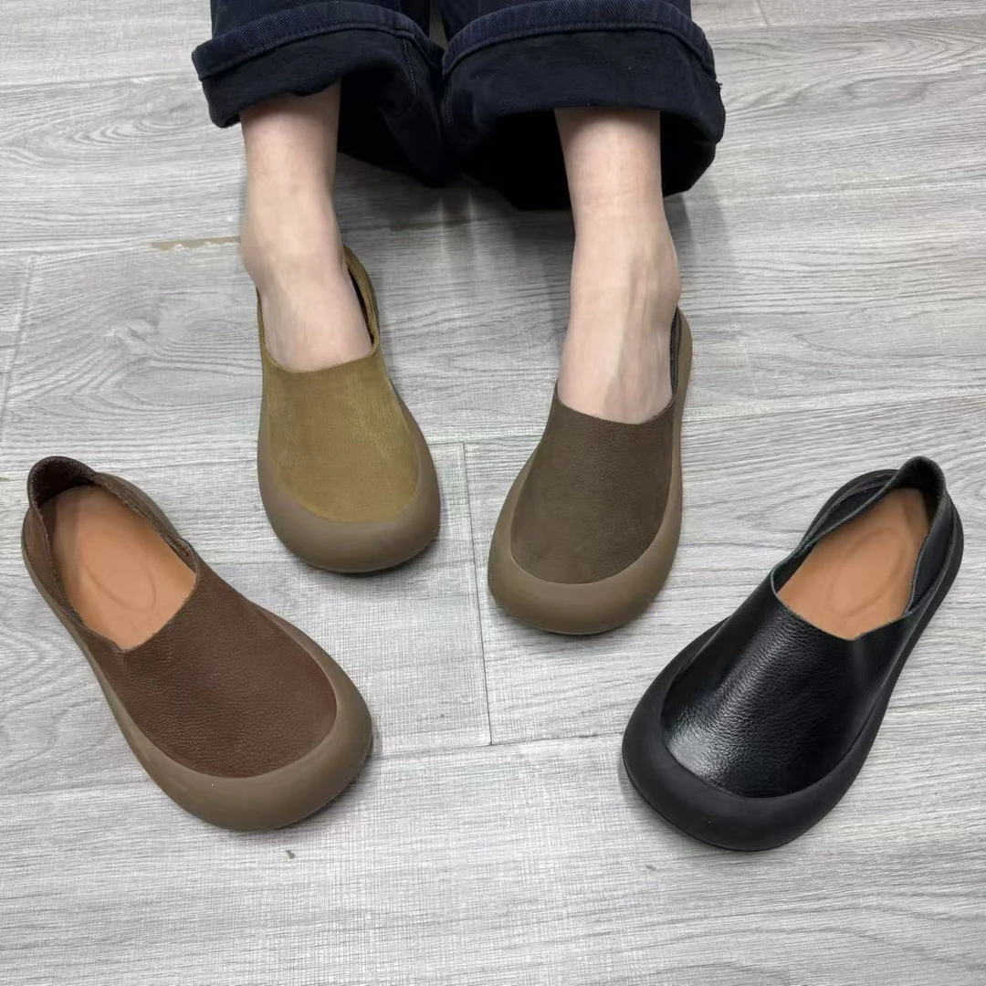 2518一脚蹬牛皮厚底小皮鞋乐福鞋软底休闲复古百搭舒适女鞋