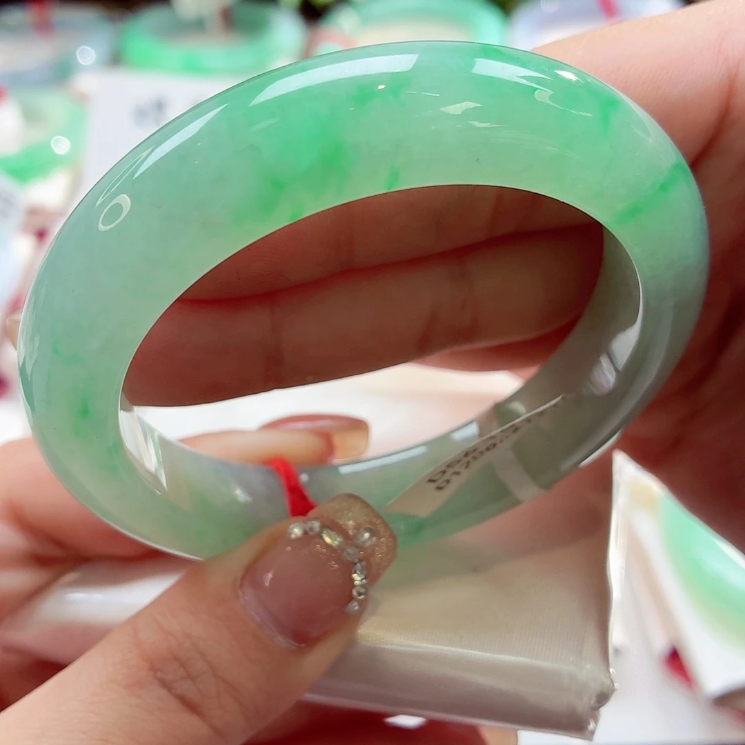 翡翠未镶嵌手镯毕业冰飘金丝阳绿88-52