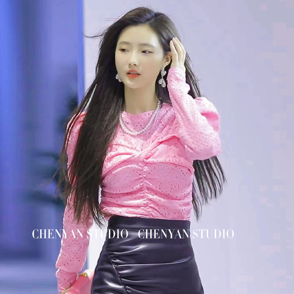 CHICHEN -【韩剧女主】时尚设计师镂空提花褶皱上衣