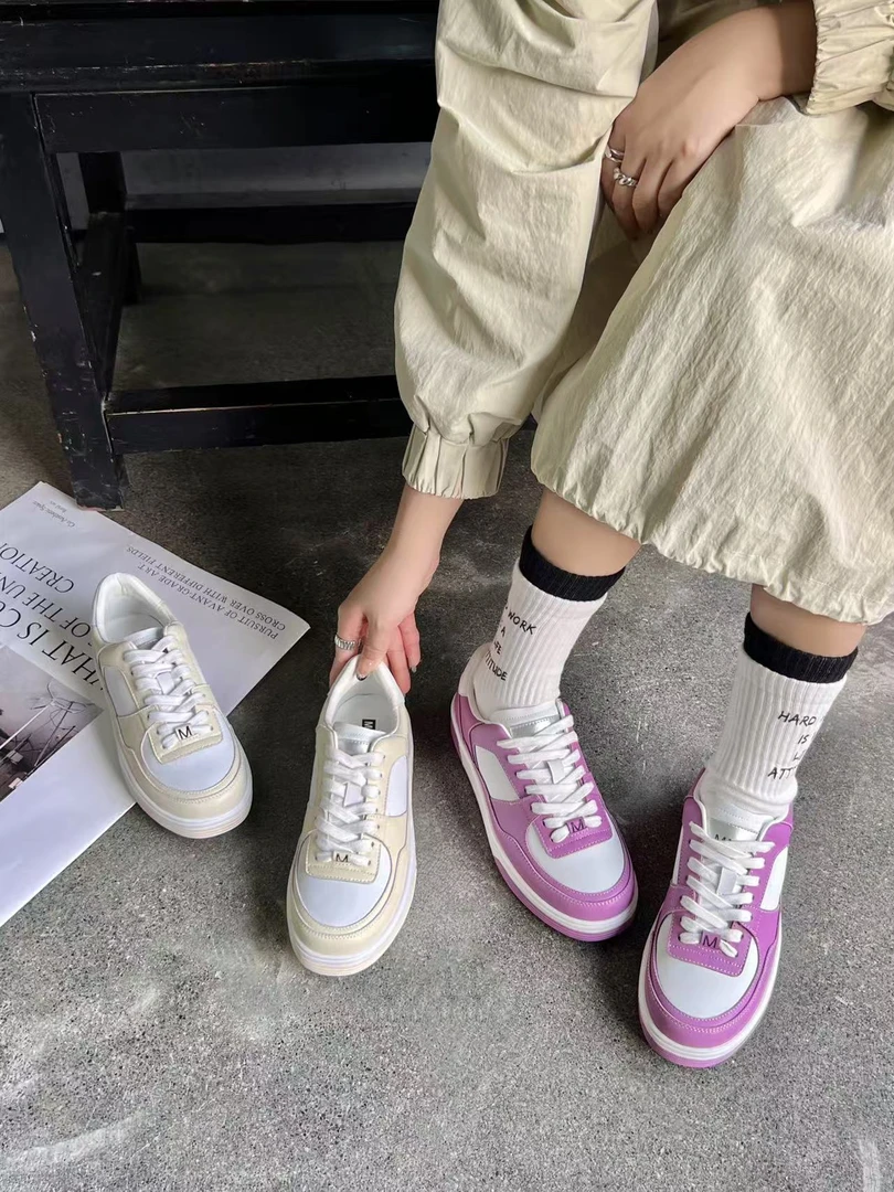 2002-A 时尚拼色设计厚底板鞋女2025年新款系带户外休闲运动鞋