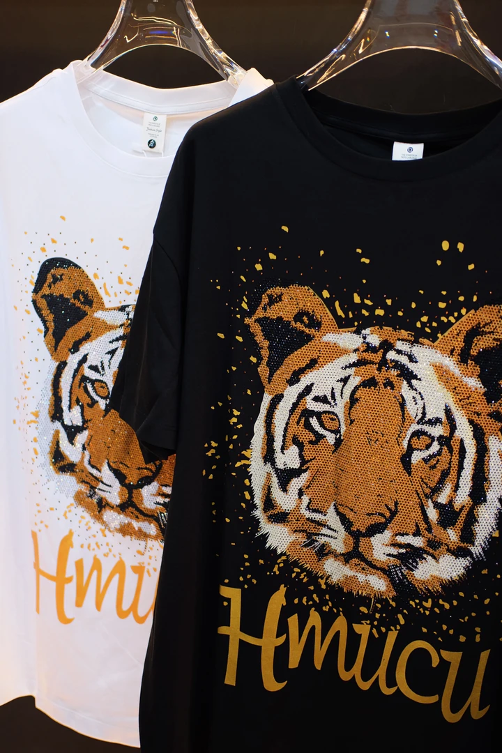 特大码300斤重工烫钻老虎短袖T恤中长款夏宽松遮肚上衣KO71289