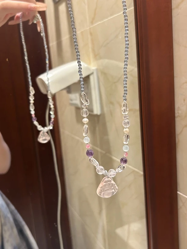 粉水晶佛公项链施华洛世奇