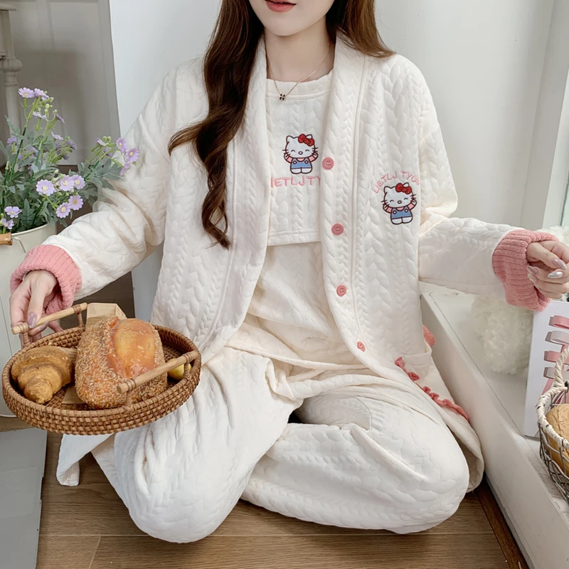 秋冬季月子服产后加厚三件套空气棉孕妇睡衣哺乳喂奶产妇冬天保暖