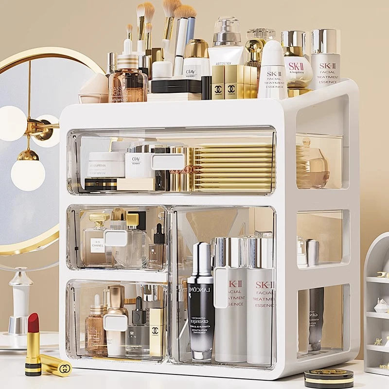 梳妆台化妆品收纳盒透明家用桌面抽屉式办公室整理神器防尘置物架