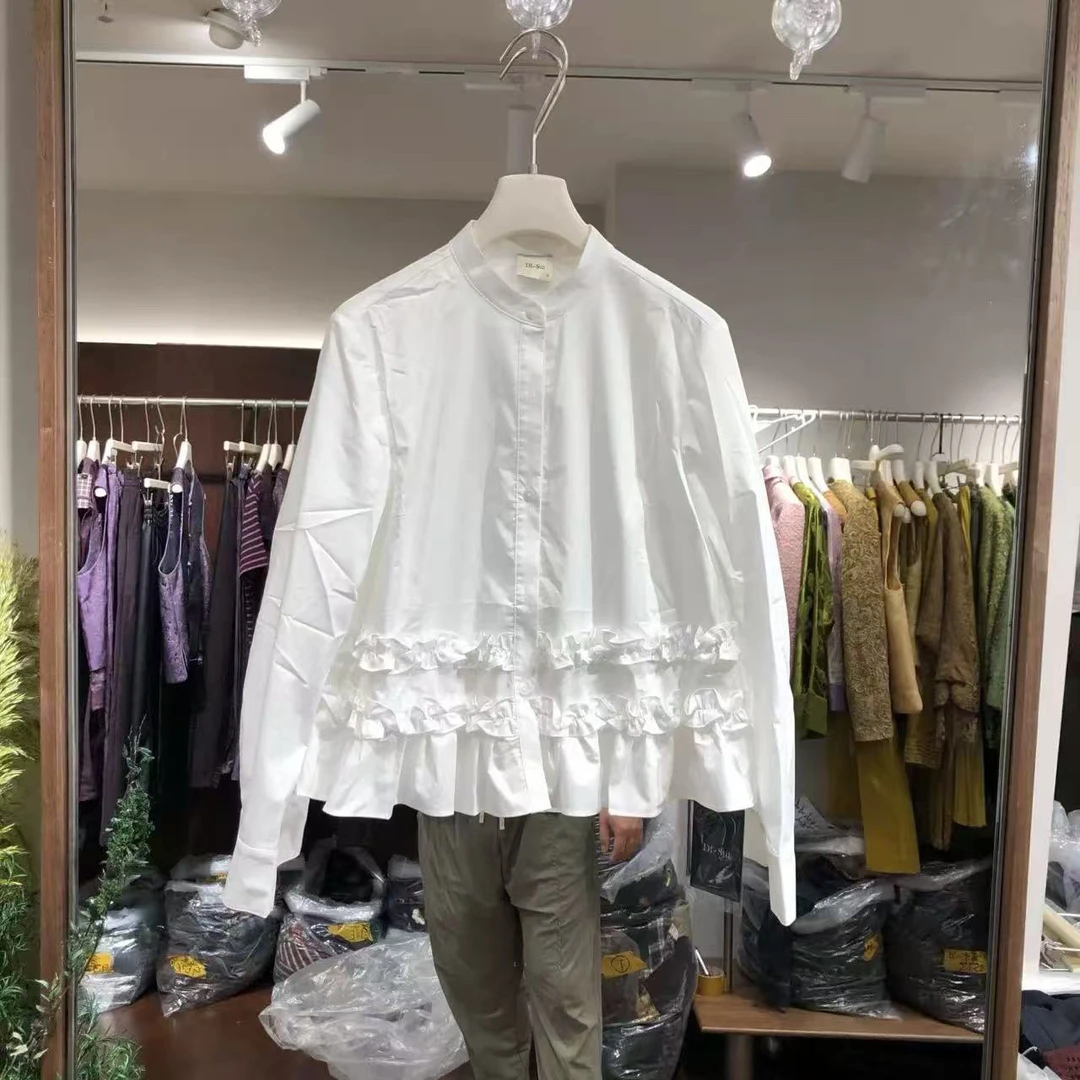 肉肉家*大码经典女士花边衬衫