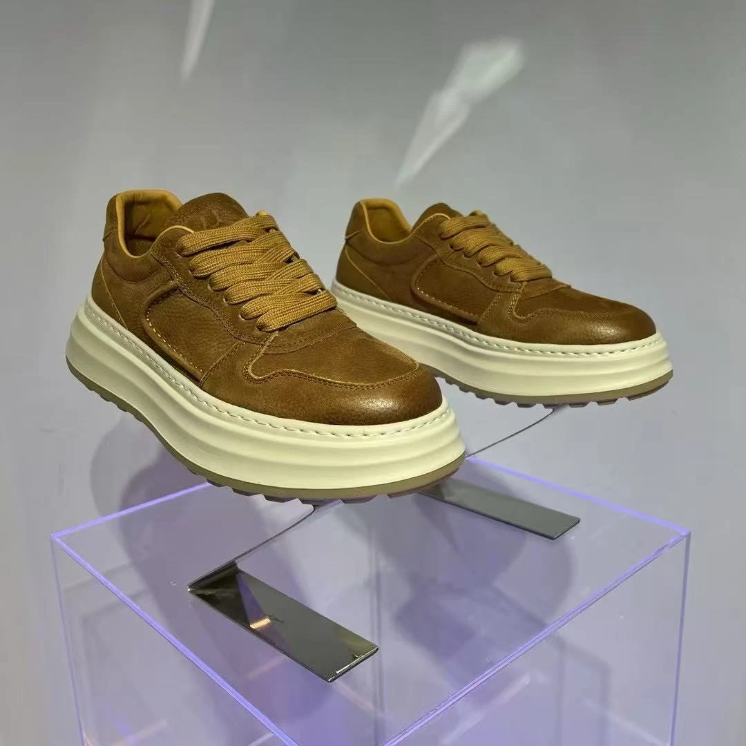 A3325-615高跟以外头层牛皮厚软底舒适时尚男系带圆头副歌休闲鞋