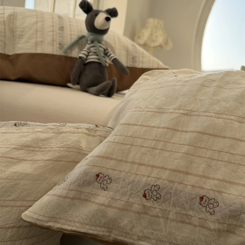 易安阁被套单件全棉纯棉色织提花小熊条纹180x220cm单双人宿舍