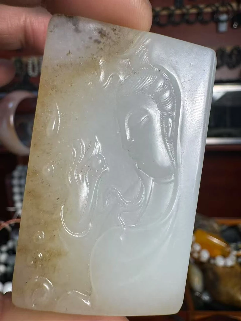 精品俄料糖白玉观音大士无事牌，规格尺寸见视频，国家质检基地发货