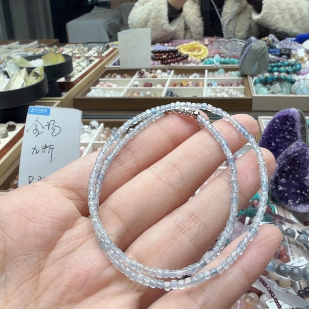 海蓝宝石颈饰银S925镶嵌原矿