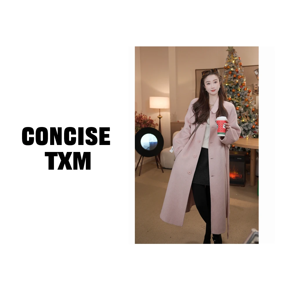 【唐小木】 粉色气质羊毛大衣 秋冬时尚韩版百搭羊毛大衣 DY1230