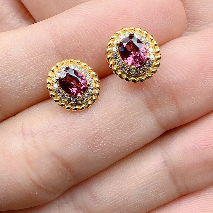 耳饰石榴石银S925镶嵌