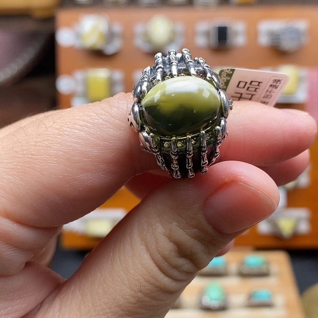 学***长蜜蜡银S925镶嵌戒指蜜蜡