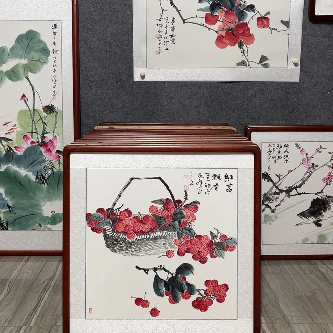 国画书画作品带框63×63