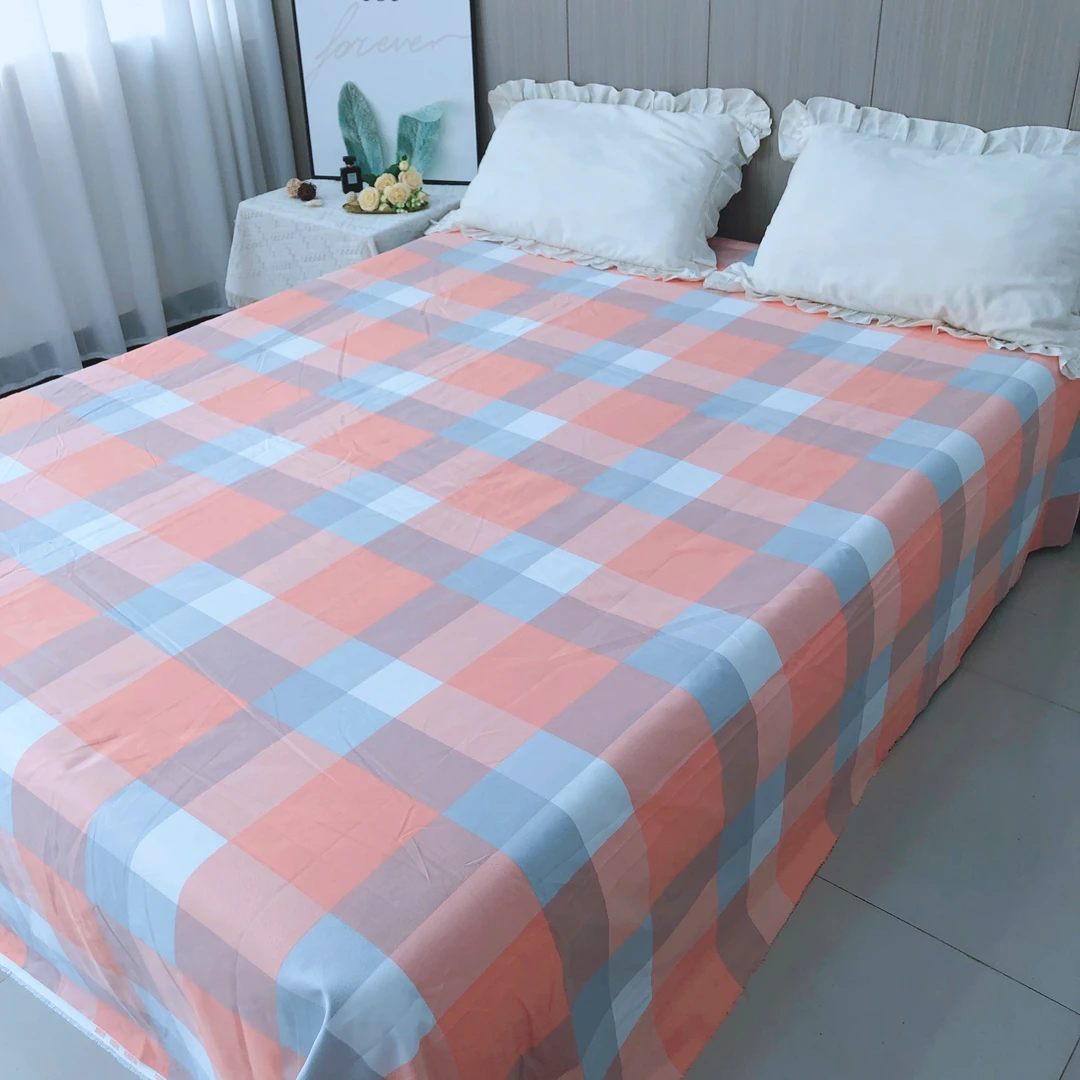 多尺寸床单枕套 四季加厚加密 原棉大帆布柔软贴身透气【极简粉格】