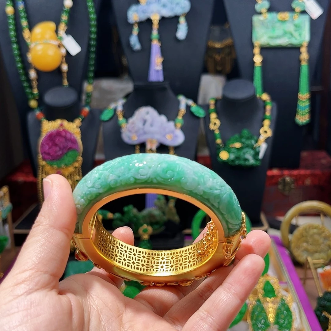 【闪购商品】翡翠手镯银S925镀金镶嵌