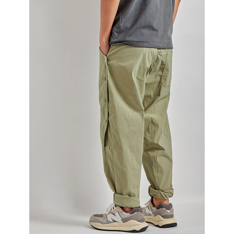 DeweLvum潮牌百搭纽扣冰丝速干裤男新款弹性宽松裤休闲锥形裤男装