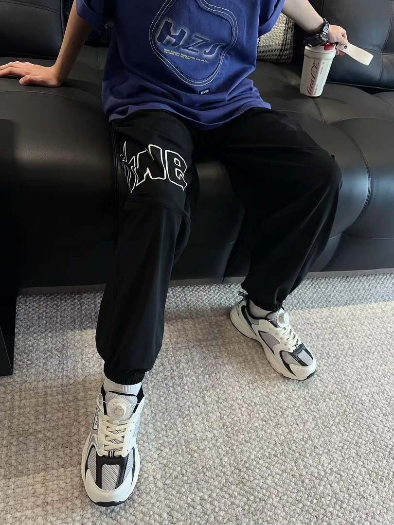 男童夏季黑色字母冰感束脚九分裤中大童潮童装