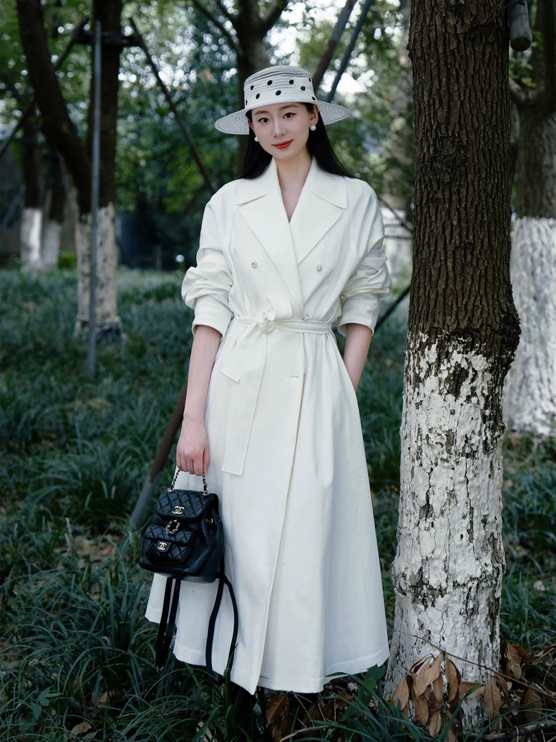 RMC-法式优雅风衣外套女气质高级感收腰系带长款大衣-F2409221