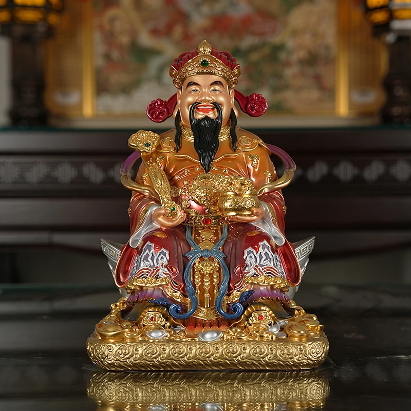 纯铜铜彩财神爷坐像铜像招财财神佛像家用供奉佛堂供奉摆件文财神