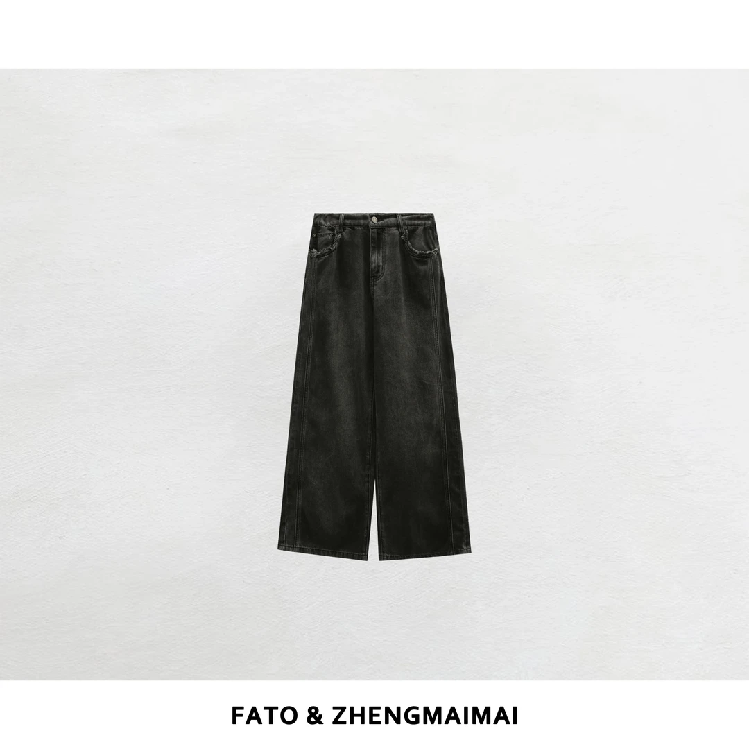 【郑买买】铅影 新款大码遮胯显瘦时尚百搭深灰牛仔长裤 QX50628K3