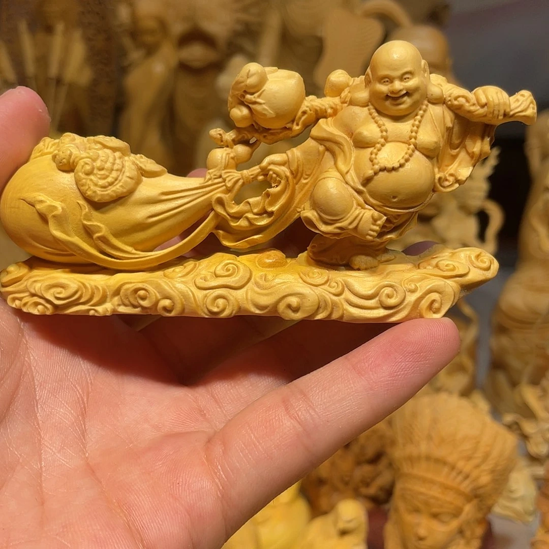 黄杨木黄杨木拉布袋弥勒佛