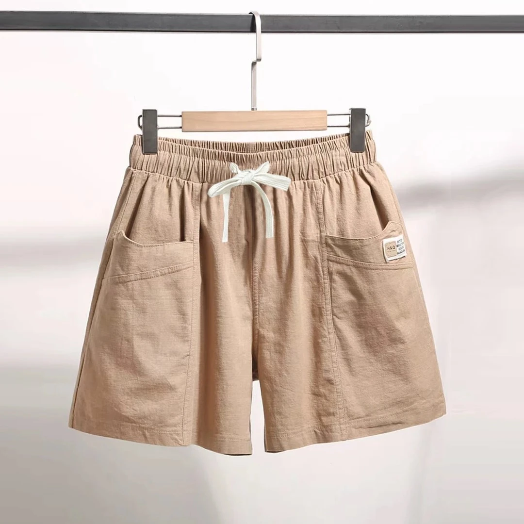 夏季女士时尚短裤中年妈妈休闲五分裤宽松百搭薄款抽绳款纯色短裤