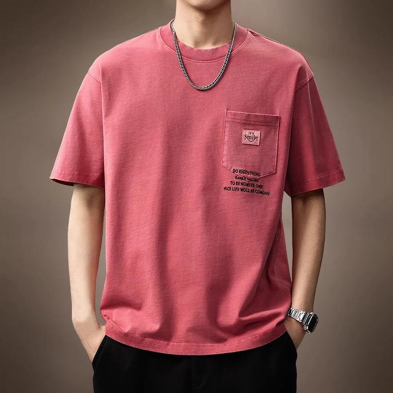 美式高端纯棉重磅石磨水洗短袖t恤男夏季新款半袖体恤宽松上衣男T