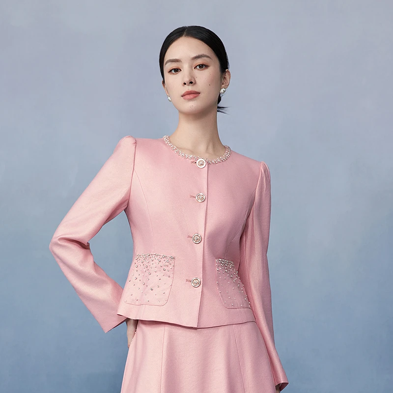 意大利肌理感香风短外套2025年春新款简约薄垫肩-MJGA03WJK727P31