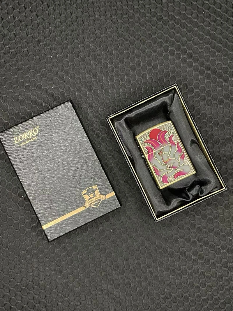 【ZK48-1九尾】青铜夜光九尾狐煤油打火机219套盒金色常规机创意