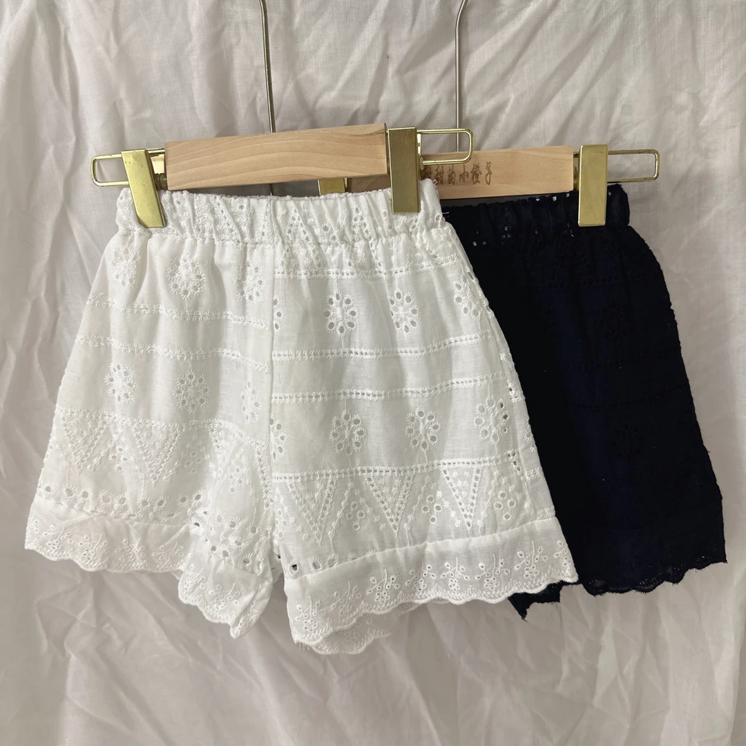 2025女童韩版新款夏季休闲花边短裤复古风镂空裤子