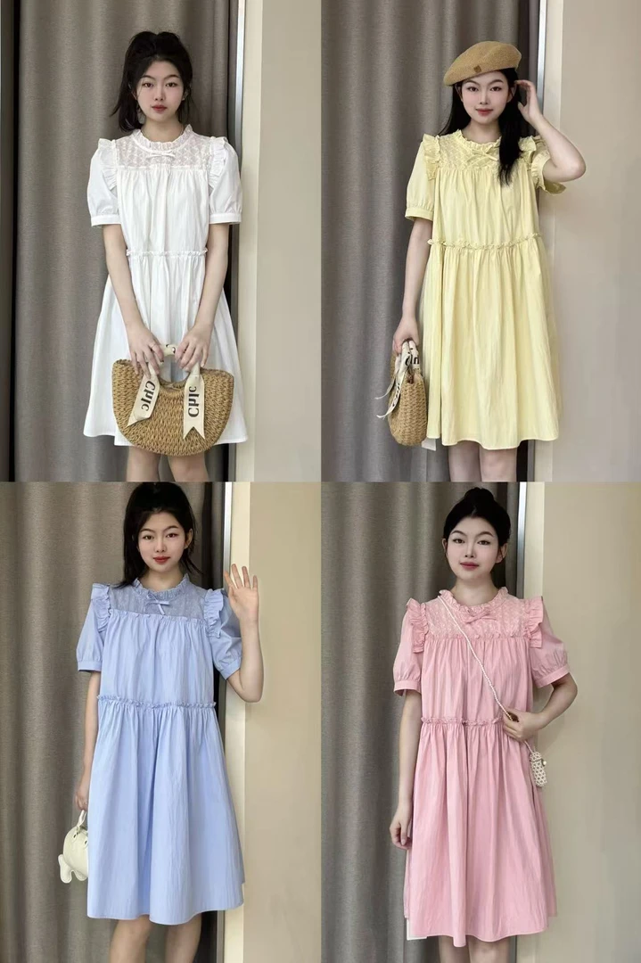 3259【裙长85】2025夏季新款甜美拼接时尚减龄宽松收腰连衣裙女