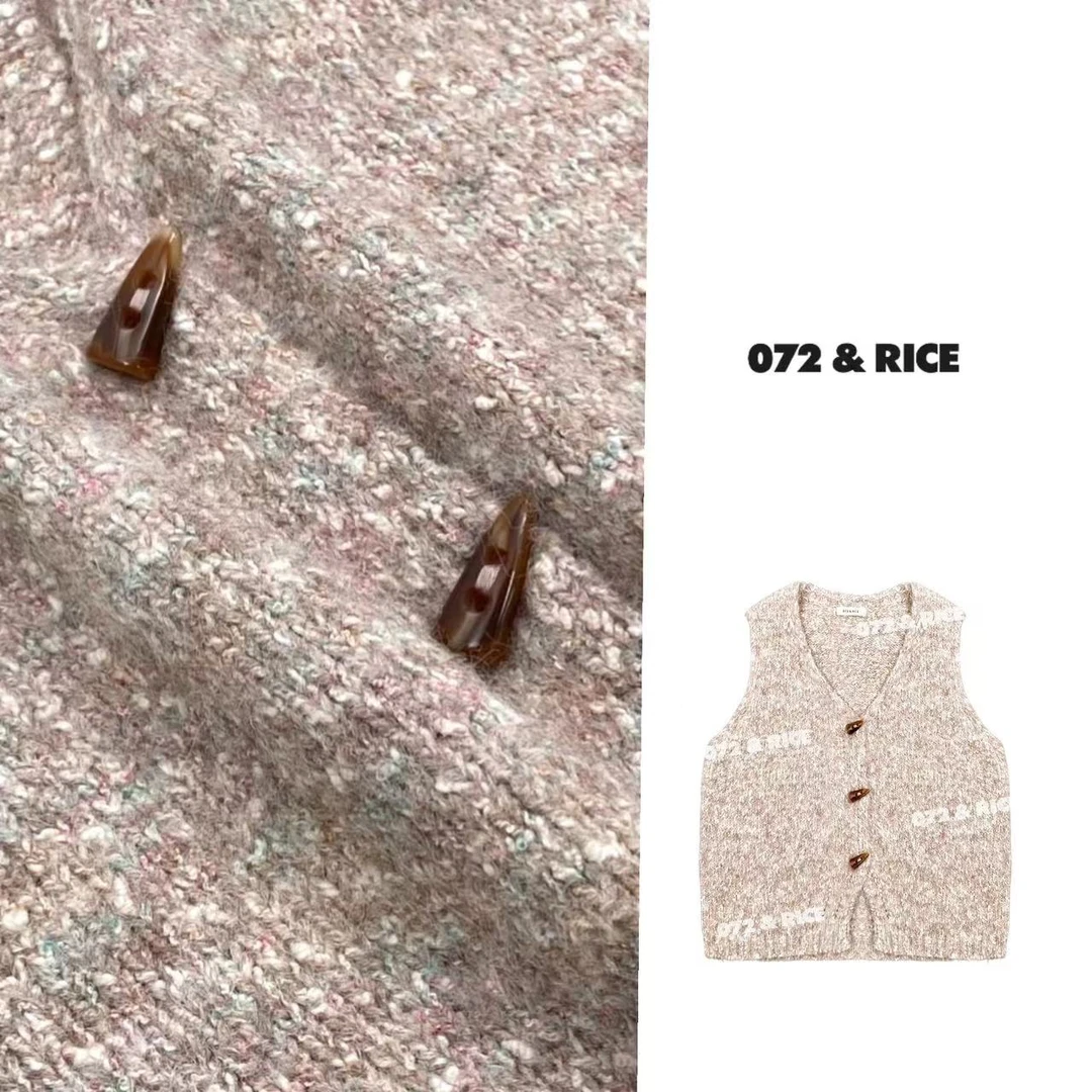 072 & RICE【温柔来信】秋季休闲V领无袖针织马甲 31DDM02