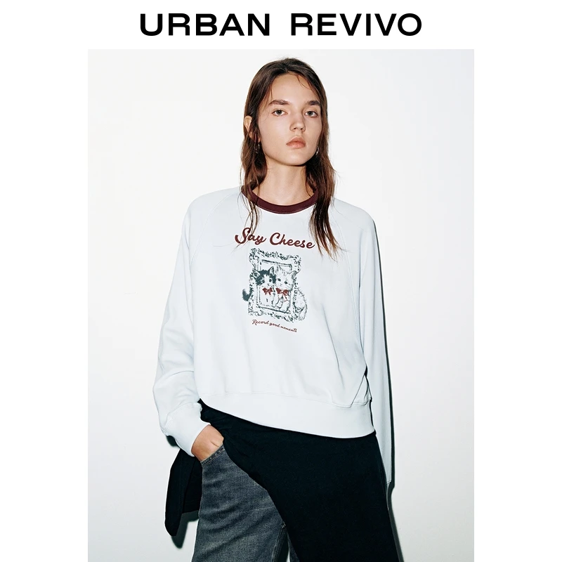 UR2026春季新款女装休闲撞色领萌宠印花短款卫衣UYY450325