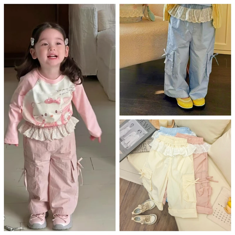 J儿童春秋洋气运动百搭工装裤女童休闲宽松韩版时尚提花工装裤525