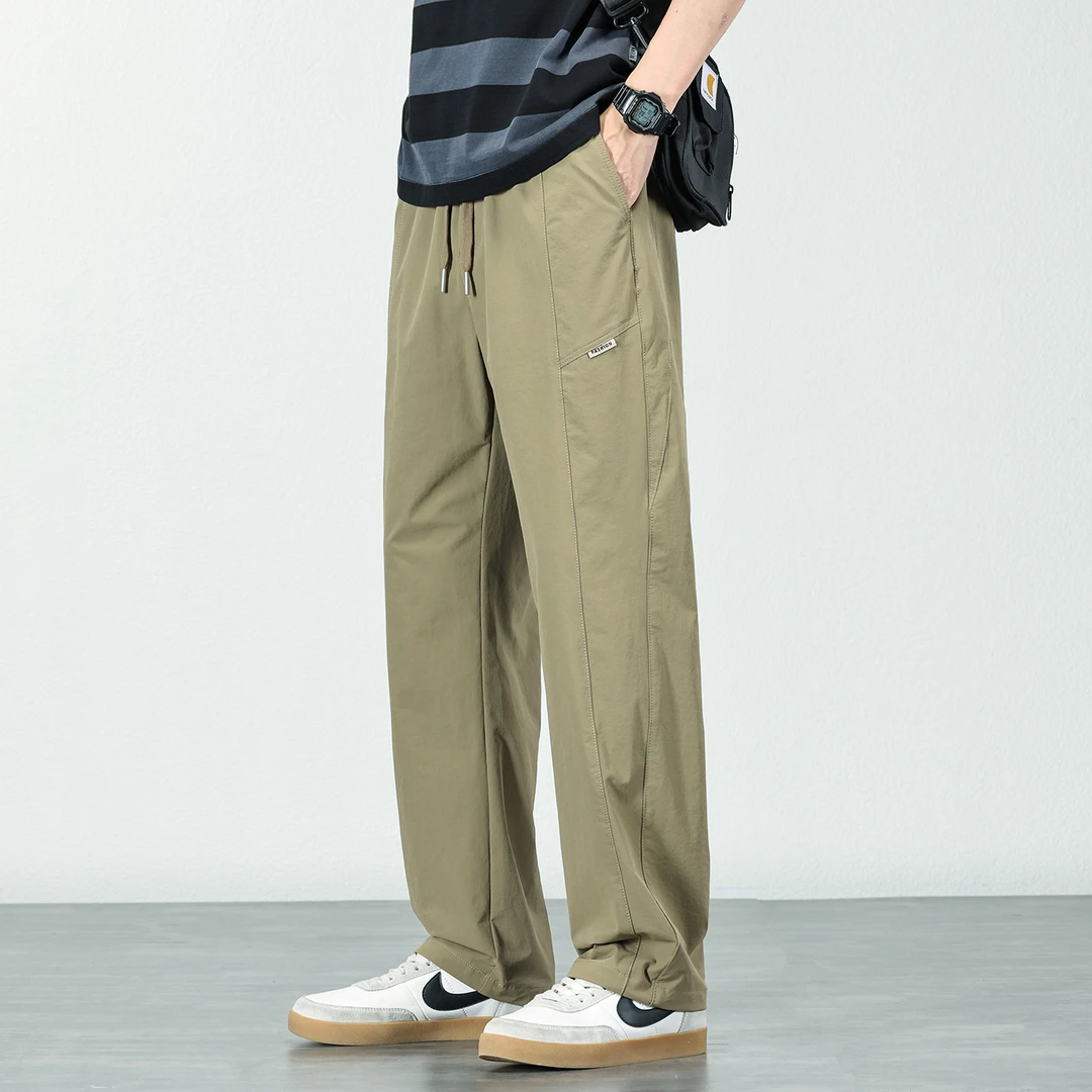 卡其色休闲裤男士2025夏季薄款冰丝凉感裤子宽松垂感直筒长裤男款