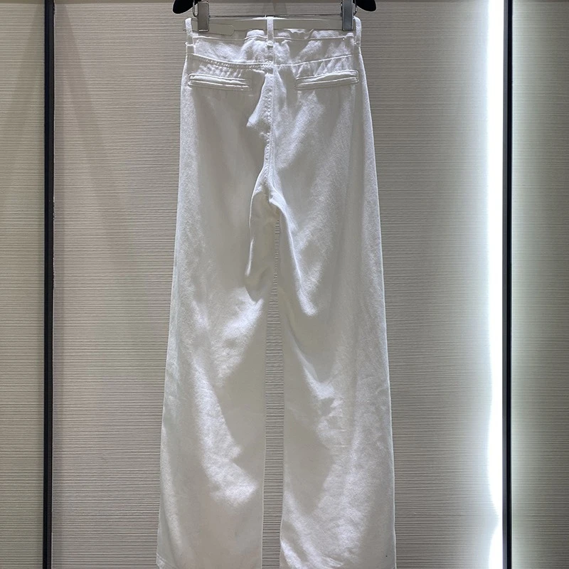 高腰白色设计师简约休闲宽松百搭字母百搭直筒牛仔薄款休闲裤092