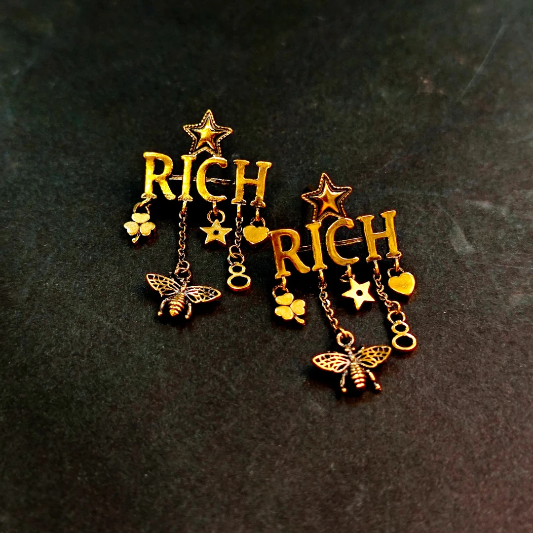 周帝王电黑金黄金足金复古RICH经典耳钉时尚潮流纯金欧美简约