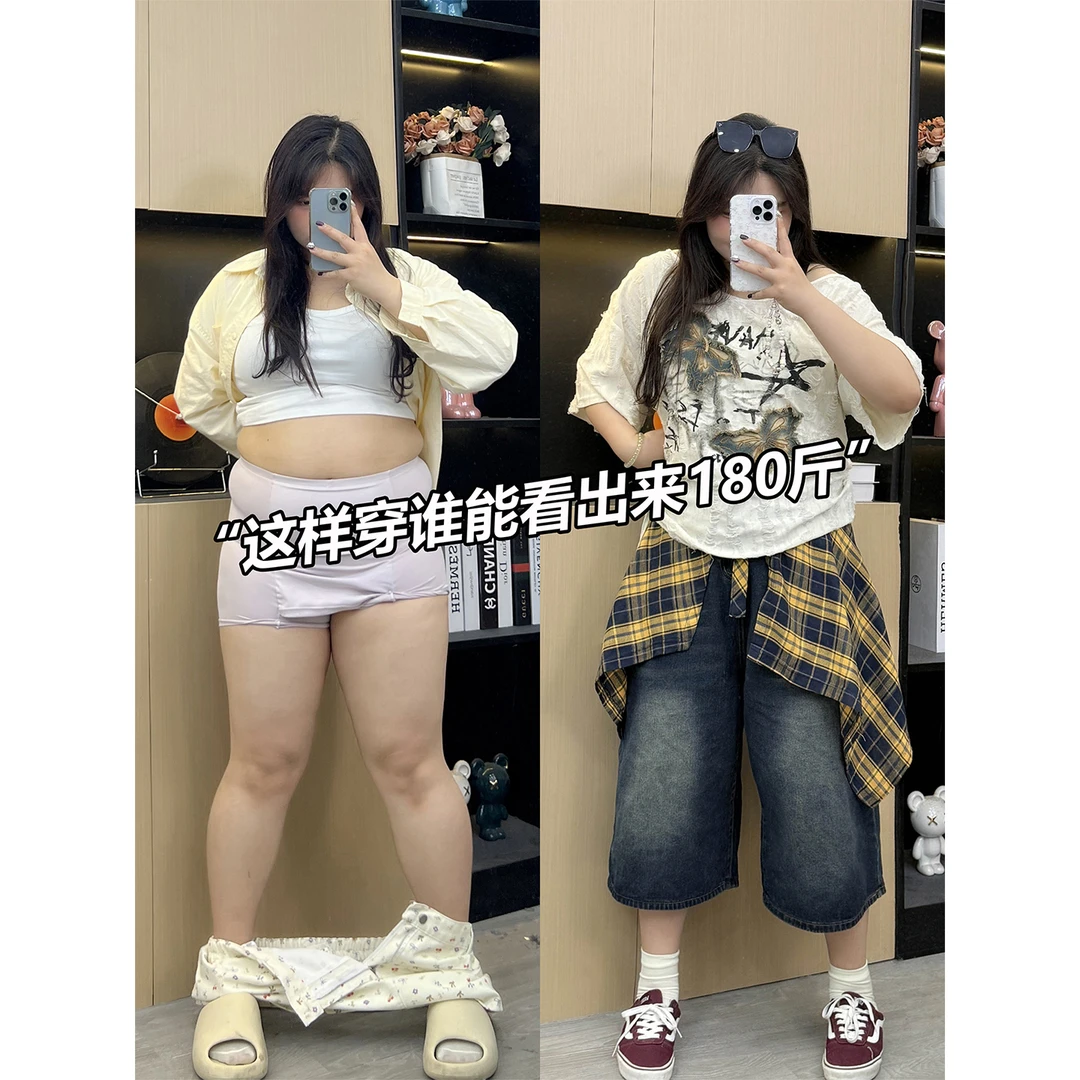 300斤大码女装学院风斜领短袖T恤女胖mm梨型遮肉蝴蝶刺绣露肩上衣