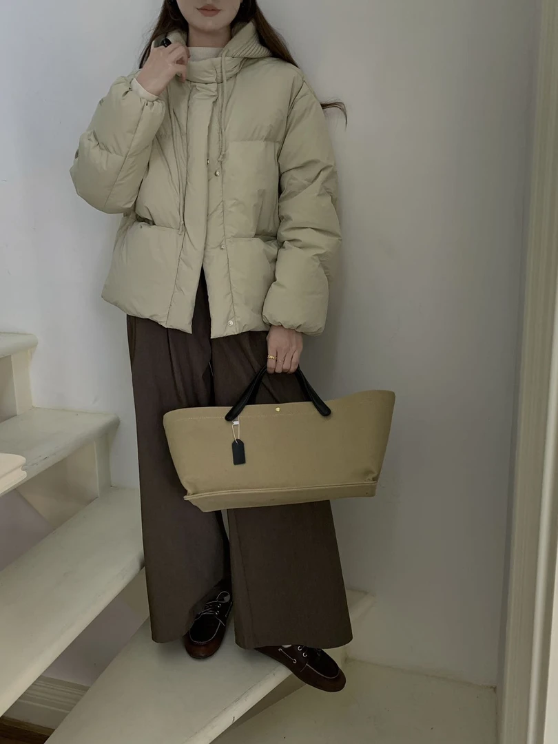 2405韩系冬季新款小个子短款可拆卸针织帽90白鸭绒羽绒服