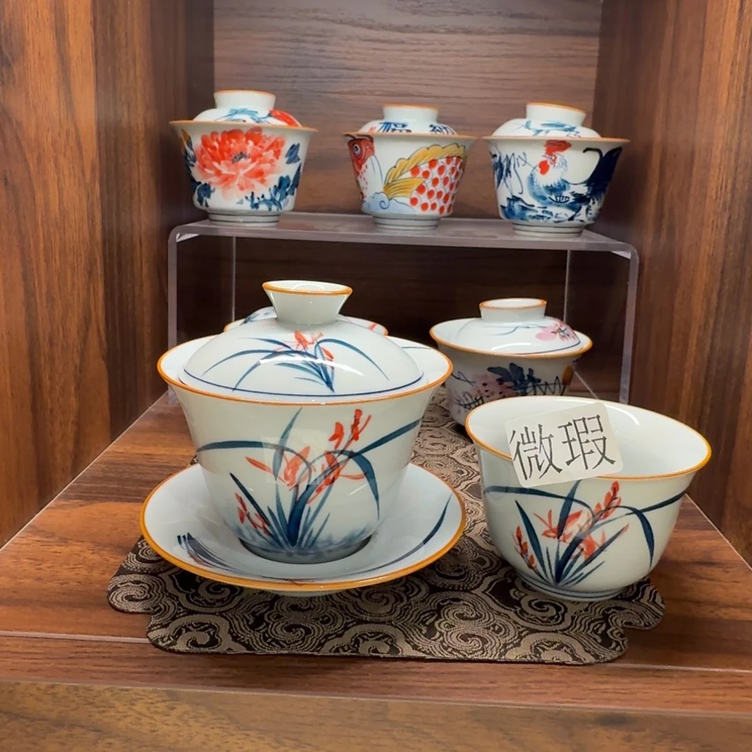 釉下手绘茶具微瑕