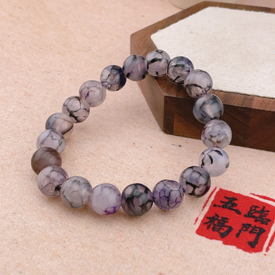 玛瑙手链正品紫龙纹玛瑙10MM圆珠手链大气素圈手链百搭日常款 Q87