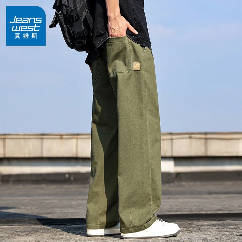 真维斯纯棉男士休闲裤夏季潮牌宽松透气美式阔腿百搭薄款直筒长裤