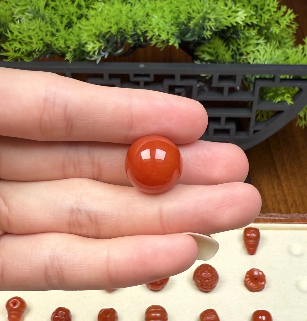 天然无优化南红玛瑙文玩配饰配珠DIY满色满肉圆珠卡14mm多样性发