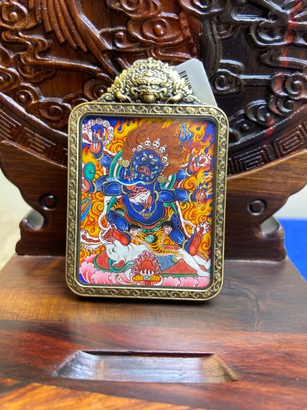 铜吊坠 唐卡 六臂大黑天 热贡手绘