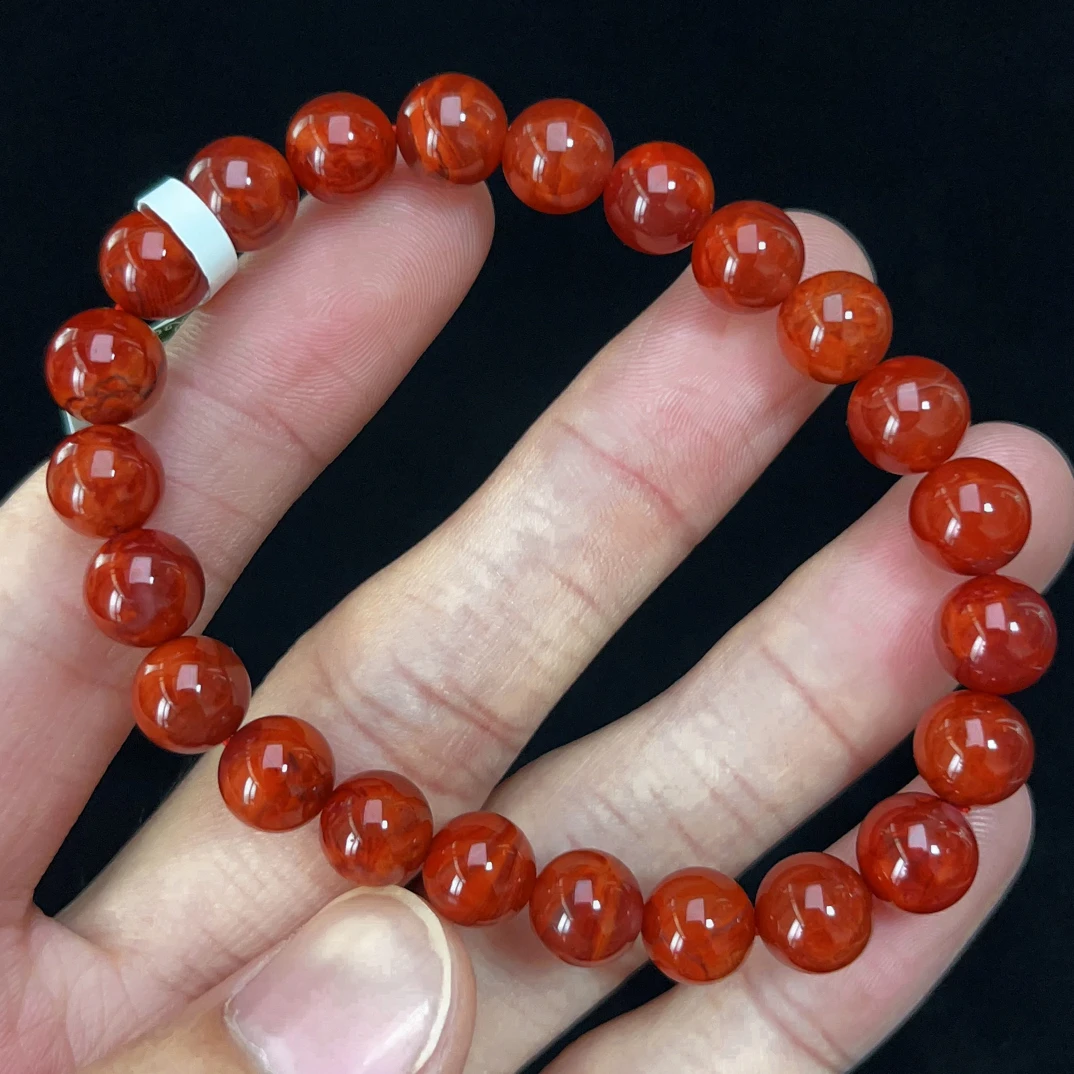 904C48凉山瓦西料南红柿子玫锦红单圈手串 多样性发其一